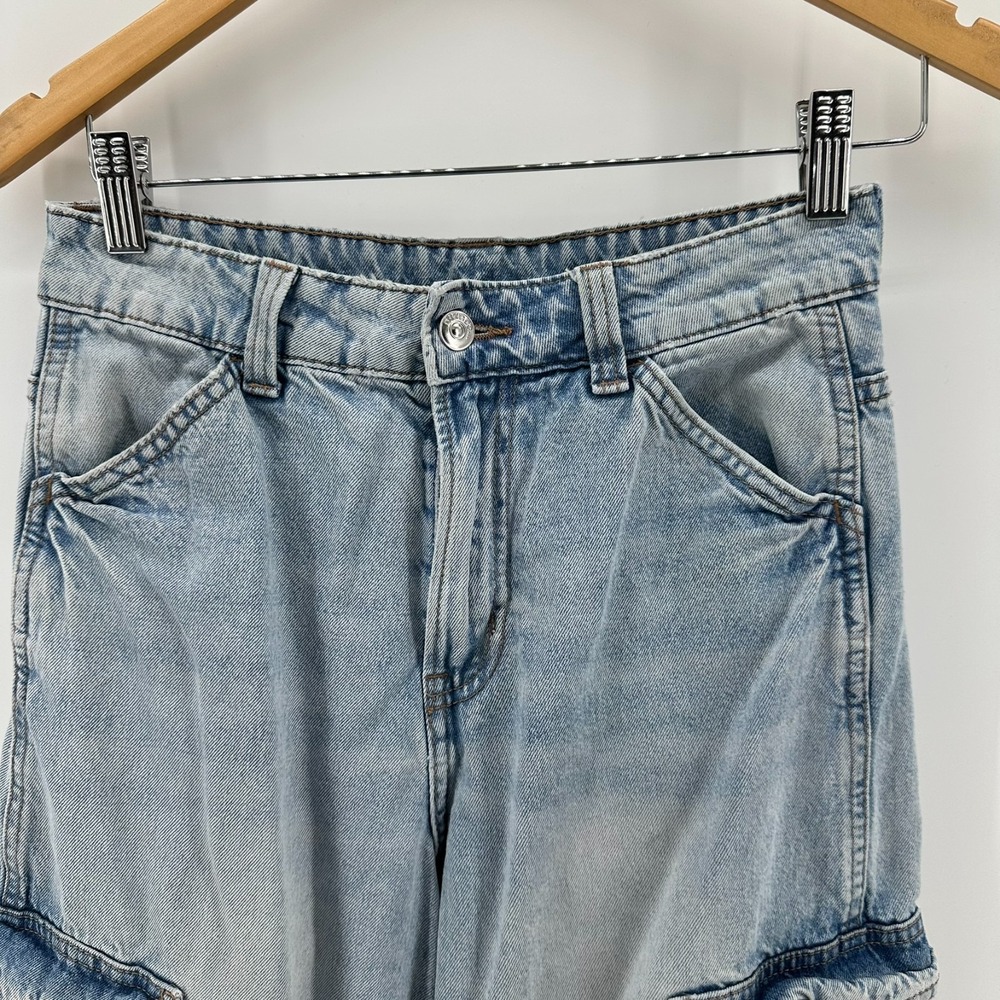 Divided H&M Baggy Jeans Womens 2 Light Blue‎ Denim Cargo Pockets Hip Hop Grunge